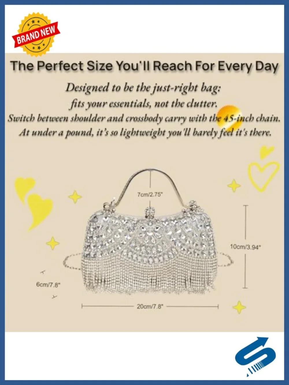 Rhinestone Fringe Clutch Evening Bag Sparkly Formal Purse with Chain Strap